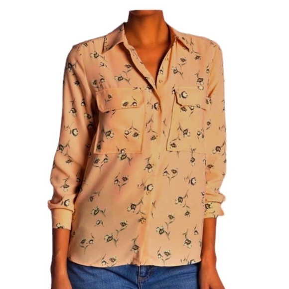 Elodie Mustard Floral Long Sleeve Blouse Front Flap Pockets Sz XL - Picture 4 of 10